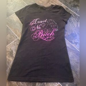 Black Graphic Tee with Pink Design